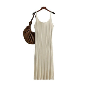 Sxy slim fit waist knitted dress 2025 summer new simple solid color long dress - Negative Apparel