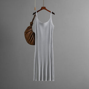 Sxy slim fit waist knitted dress 2025 summer new simple solid color long dress - Negative Apparel