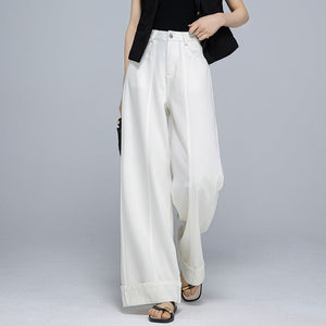 Tencel cotton drape wide - leg pants women's summer thin casual loose fashion thin flanged straight jeans - Negative Apparel