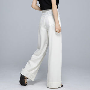 Tencel cotton drape wide - leg pants women's summer thin casual loose fashion thin flanged straight jeans - Negative Apparel