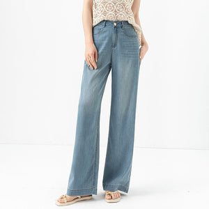Tencel cotton wide - leg jeans women's 2025 summer thin high - waisted thin soft drape casual straight - leg pants - Negative Apparel