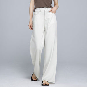 Tencel Hemp Summer Thin Cool Elegant Straight Pants Elastic Waist Skinny Wide Leg Denim Floor Mopping Pants - Negative Apparel
