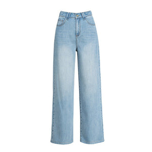 Tencel Hemp Summer Thin Cool Elegant Straight Pants Elastic Waist Skinny Wide Leg Denim Floor Mopping Pants - Negative Apparel