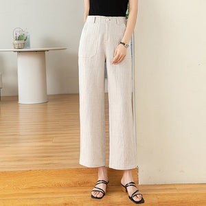 Tencel hemp white wide - leg pants women's straight nine - point casual pants women's elastic waist linen OL professional wide - leg pants new - Negative Apparel
