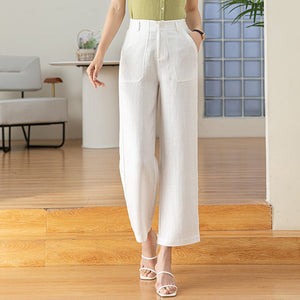 Tencel hemp white wide - leg pants women's straight nine - point casual pants women's elastic waist linen OL professional wide - leg pants new - Negative Apparel