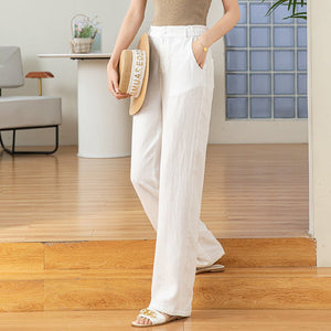 Tencel wide - leg pants summer women's thin high - waisted drape linen casual pants small straight loose floor - mopping trousers - Negative Apparel