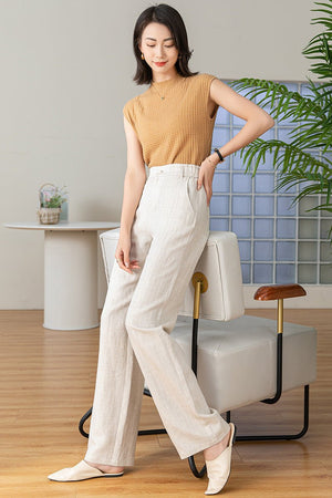 Tencel wide - leg pants summer women's thin high - waisted drape linen casual pants small straight loose floor - mopping trousers - Negative Apparel