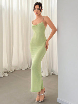 Textured Fish Tail Hem Backless Cami Dress - Negative Apparel