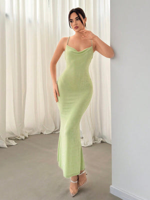 Textured Fish Tail Hem Backless Cami Dress - Negative Apparel