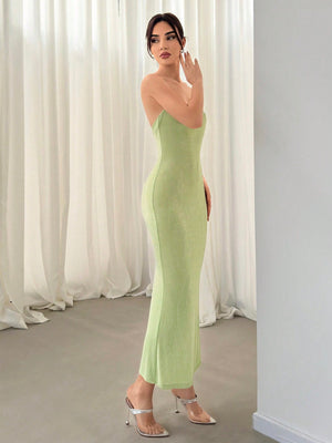 Textured Fish Tail Hem Backless Cami Dress - Negative Apparel