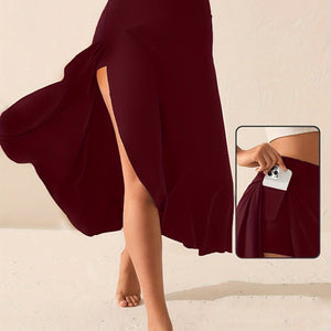 The Asymmetrical Grace | Women's Irregular Hem Lettuce Edge Midi Skirt - Negative Apparel