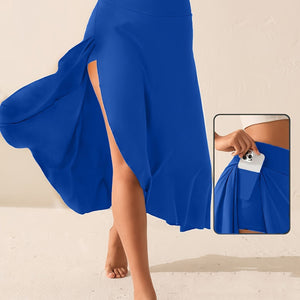 The Asymmetrical Grace | Women's Irregular Hem Lettuce Edge Midi Skirt - Negative Apparel