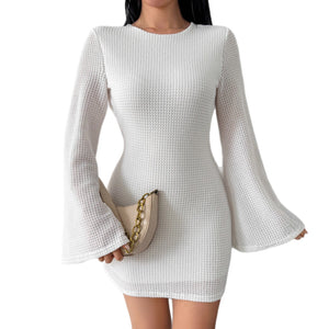 The Autumn Muse | Women's Long - Sleeve Off - Shoulder A - Line Midi Dress - Negative Apparel