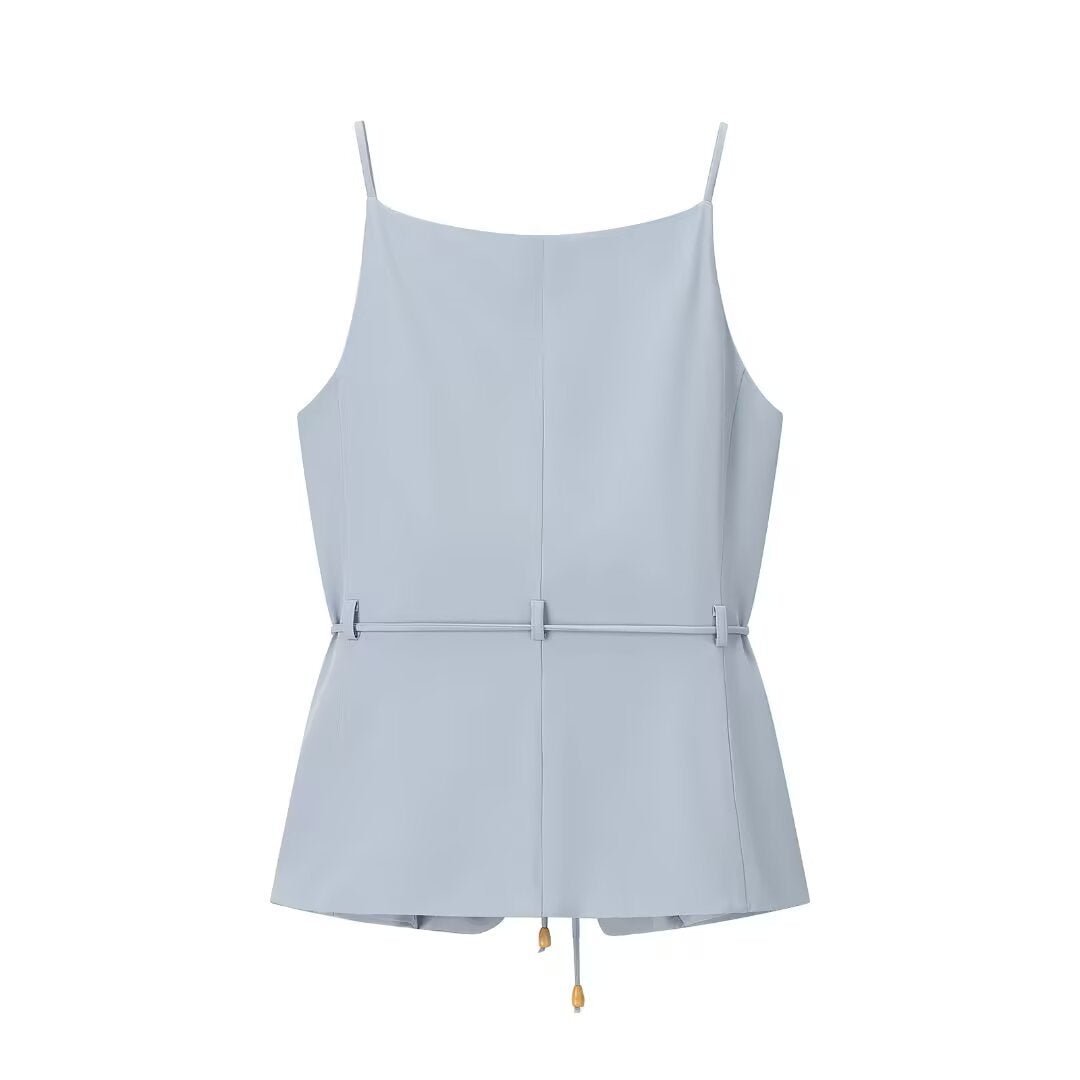 The Azure Heirloom | Beaded Vest & High - Waist Straight Trousers - Negative Apparel