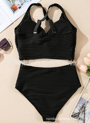 The Azure Wave | Textured Front - Twist High - Waist Bikini - Negative Apparel