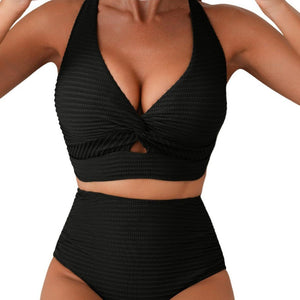 The Azure Wave | Textured Front - Twist High - Waist Bikini - Negative Apparel