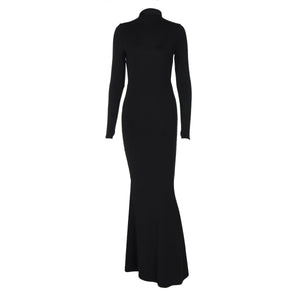 The Bold Drape | Solid Color One - Shoulder Long - Sleeve Hip - Wrap Maxi Dress - Negative Apparel
