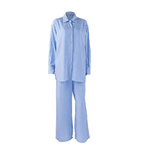 The Coastal Chic | Striped 3 - Piece Cotton - Blend Loungewear Set - Negative Apparel