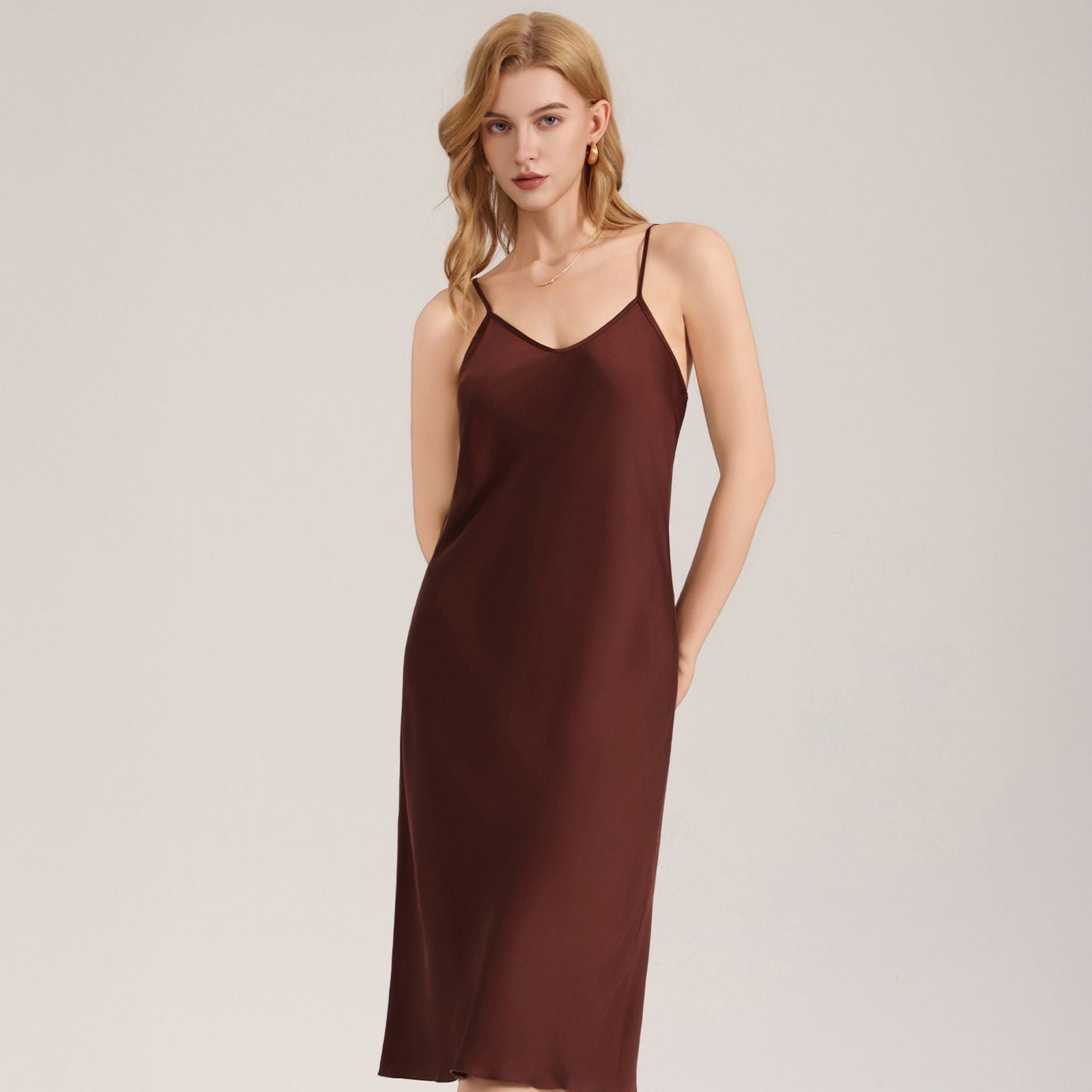 The Coffee Serenity | Women's Simple Satin Suspender Maxi Nightdress - Negative Apparel