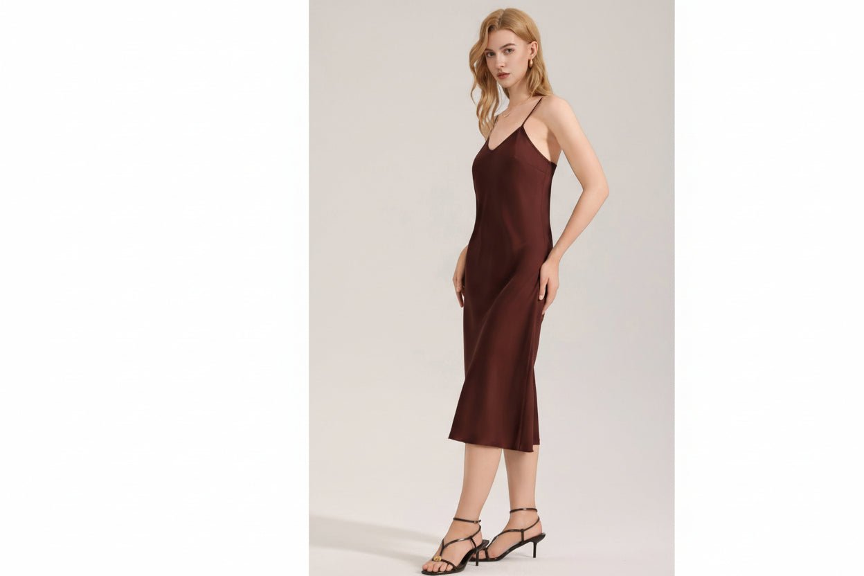 The Coffee Serenity | Women's Simple Satin Suspender Maxi Nightdress - Negative Apparel