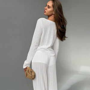 The Cozy Cloud Set | Women's Knit Hollow Long - Sleeve Pajama Set - Negative Apparel