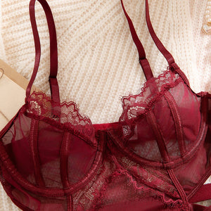 The Crimson Queen | Wine Red Lace Bodysuit & Gloves Set - Negative Apparel