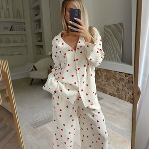 The Dreamer’s Duo | 100% Cotton Heart - Print Pajama Set - Negative Apparel