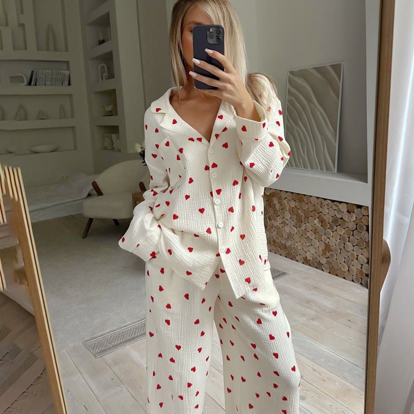 The Dreamer’s Duo | 100% Cotton Heart - Print Pajama Set - Negative Apparel
