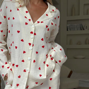The Dreamer’s Duo | 100% Cotton Heart - Print Pajama Set - Negative Apparel