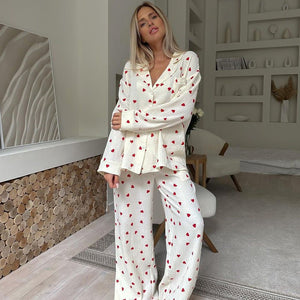 The Dreamer’s Duo | 100% Cotton Heart - Print Pajama Set - Negative Apparel
