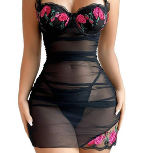 The Ethereal Siren | Embroidered Mesh Ruffle Nightgown - Negative Apparel