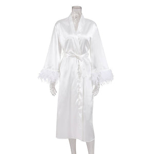 The Feather Satin | Solid Color V - Neck Long Cardigan Robe - Negative Apparel