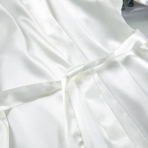 The Feather Whisper | Women's Long - Sleeve Faux Silk Feather Trim Robe - Negative Apparel
