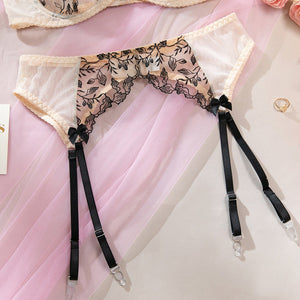 The Fleur Nude | 3 - Piece Floral Embroidery & Mesh Lingerie Set - Negative Apparel