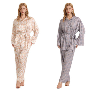 The Floral Luxe | Women's Printed Satin Long - Sleeve Top & Long Pants Pajama Set - Negative Apparel