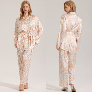 The Floral Luxe | Women's Printed Satin Long - Sleeve Top & Long Pants Pajama Set - Negative Apparel