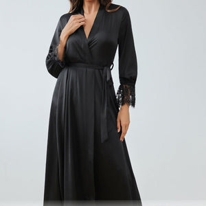 The French Lace | Solid Color Backless Satin Long - Sleeve Romper Sleepwear - Negative Apparel