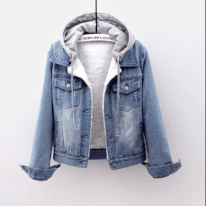 The Fur Accent Denim | Women's Big Fur Collar Loose Short Denim Jacket FD - Negative Apparel
