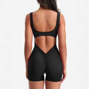The Hollow Siren | Women's Sleeveless Backless Hollow - Out Bodysuit Shorts - Negative Apparel