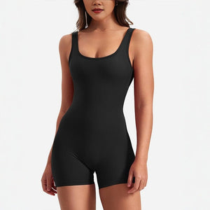 The Hollow Siren | Women's Sleeveless Backless Hollow - Out Bodysuit Shorts - Negative Apparel