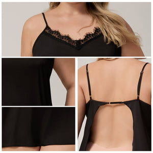 The Ice Silk Allure | Black Strap Mini Satin Sleep Dress - Negative Apparel