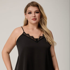 The Ice Silk Allure | Black Strap Mini Satin Sleep Dress - Negative Apparel