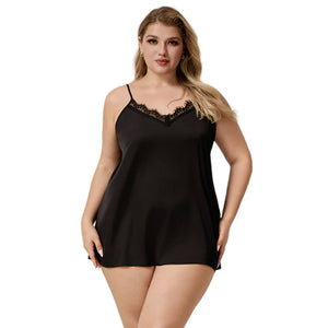 The Ice Silk Allure | Black Strap Mini Satin Sleep Dress - Negative Apparel