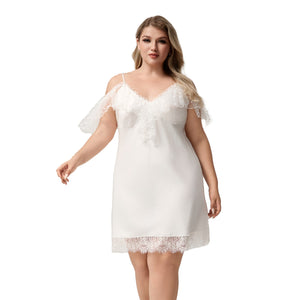The Ice Silk Allure | White Lace Strap Mini Sleep Dress - Negative Apparel