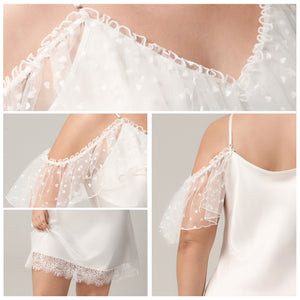 The Ice Silk Allure | White Lace Strap Mini Sleep Dress - Negative Apparel