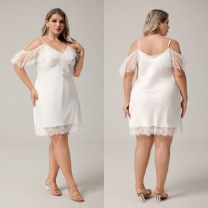 The Ice Silk Allure | White Lace Strap Mini Sleep Dress - Negative Apparel
