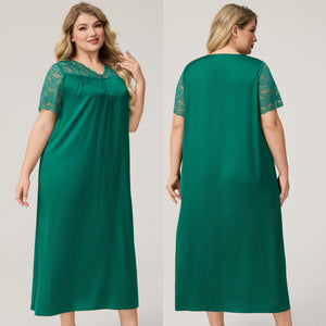 The Ice Silk Elegance | Solid Color V - Neck Short - Sleeve Maxi Sleep Dress - Negative Apparel
