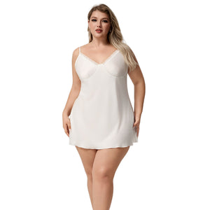 The Ice Silk Seduction | White Lace Strap Mini Sleep Dress - Negative Apparel