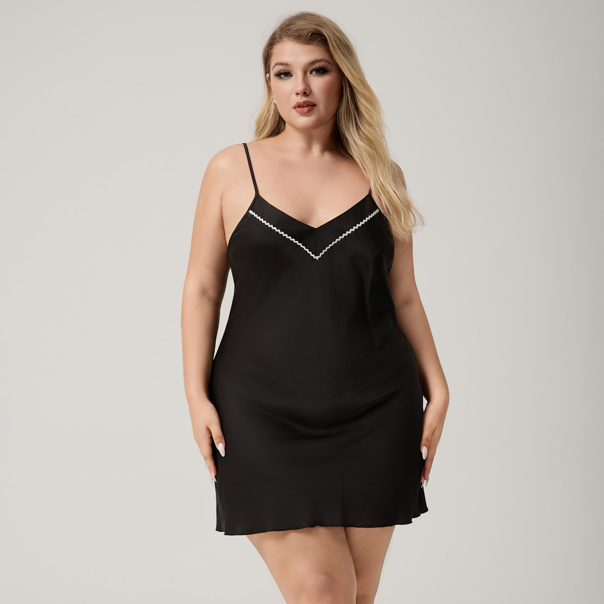 The Ice Silk Temptation | Black Strap V - Neck Mini Sleep Dress - Negative Apparel