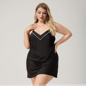 The Ice Silk Temptation | Black Strap V - Neck Mini Sleep Dress - Negative Apparel